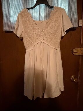 Lace V-Neck Flutter Sleeve Cream/Apricot 
 Mini Dress